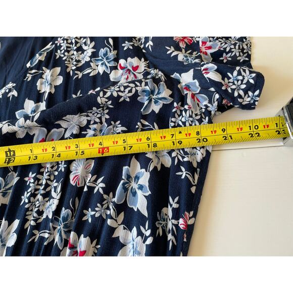J. Jill Floral Maxi Dress Tiered V-Neck Short Flutter Sleeves Pockets Sz LP Blue - Picture 12 of 13
